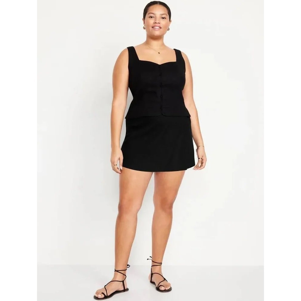 Old Navy Black Linen Blend High-Waisted Skort Plus size XXL Side Tie Casual
